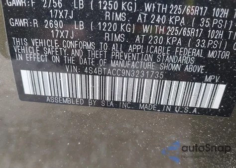 2022 Subaru Outback Premium from USA, damaged, VIN 4S4BTACC9N3231735